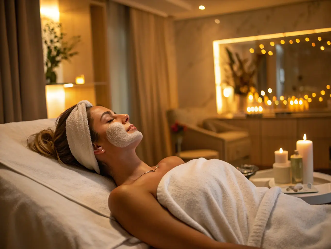 A serene image of a client relaxing comfortably during a PMU removal session, highlighting the luxurious and calming atmosphere of Blush On The Daley's treatment room.